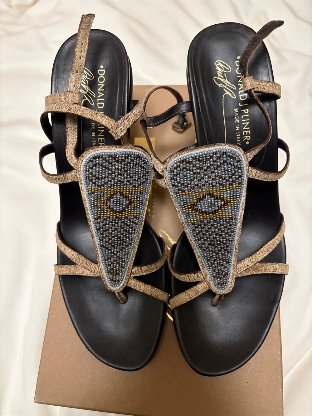 Donald J. Pliner Metallic Brown Beaded Strappy Heels